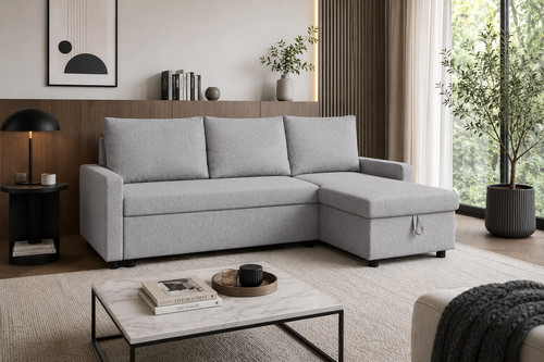 Grey corner sofa bed - sofa, shaped
