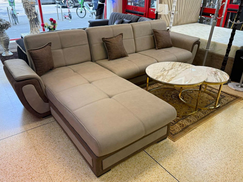 Beige brown leather corner - beige/brown,