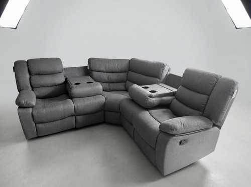Grey fabric corner recliner - fabric,