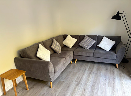 Grey solid fabric corner sofa - corner,