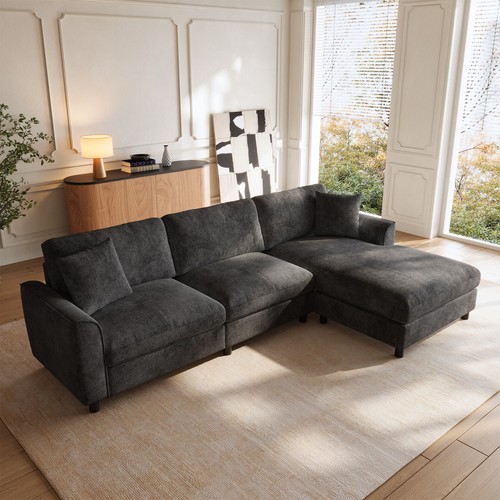 Shaped corner sofa dark - shaped, grey